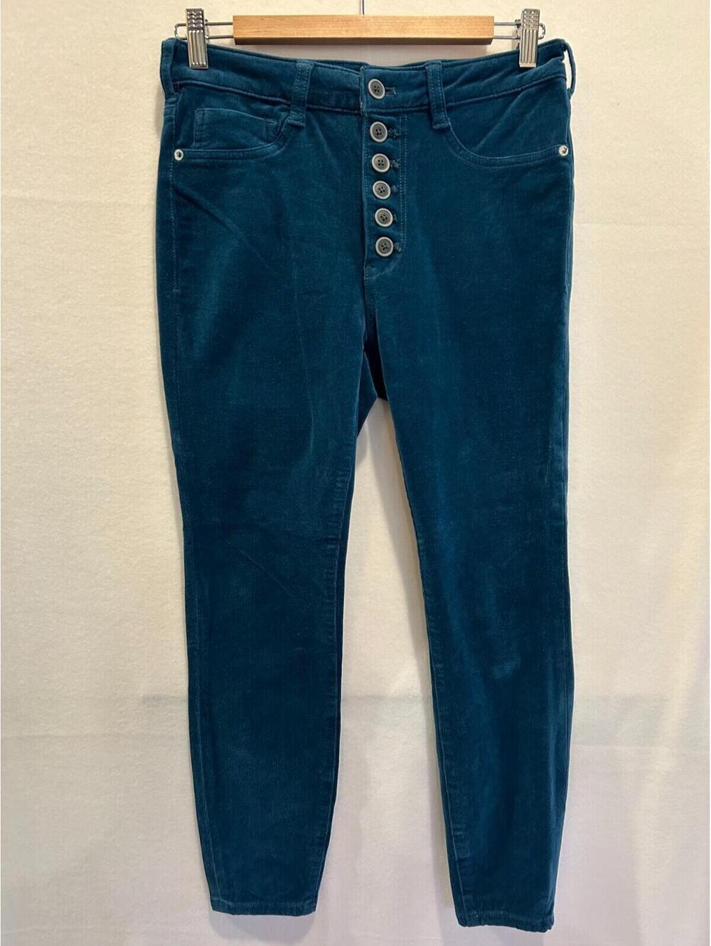 Women's Teal Blue Corduroy Pants with Button Front Closure